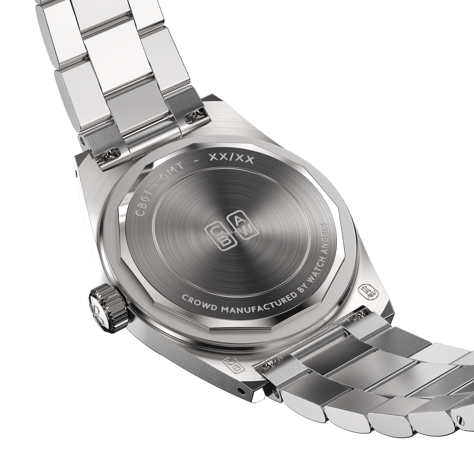 Caseback of the Cedric Bellon CB01-GMT made of recycled stainless steel made in Switzerland