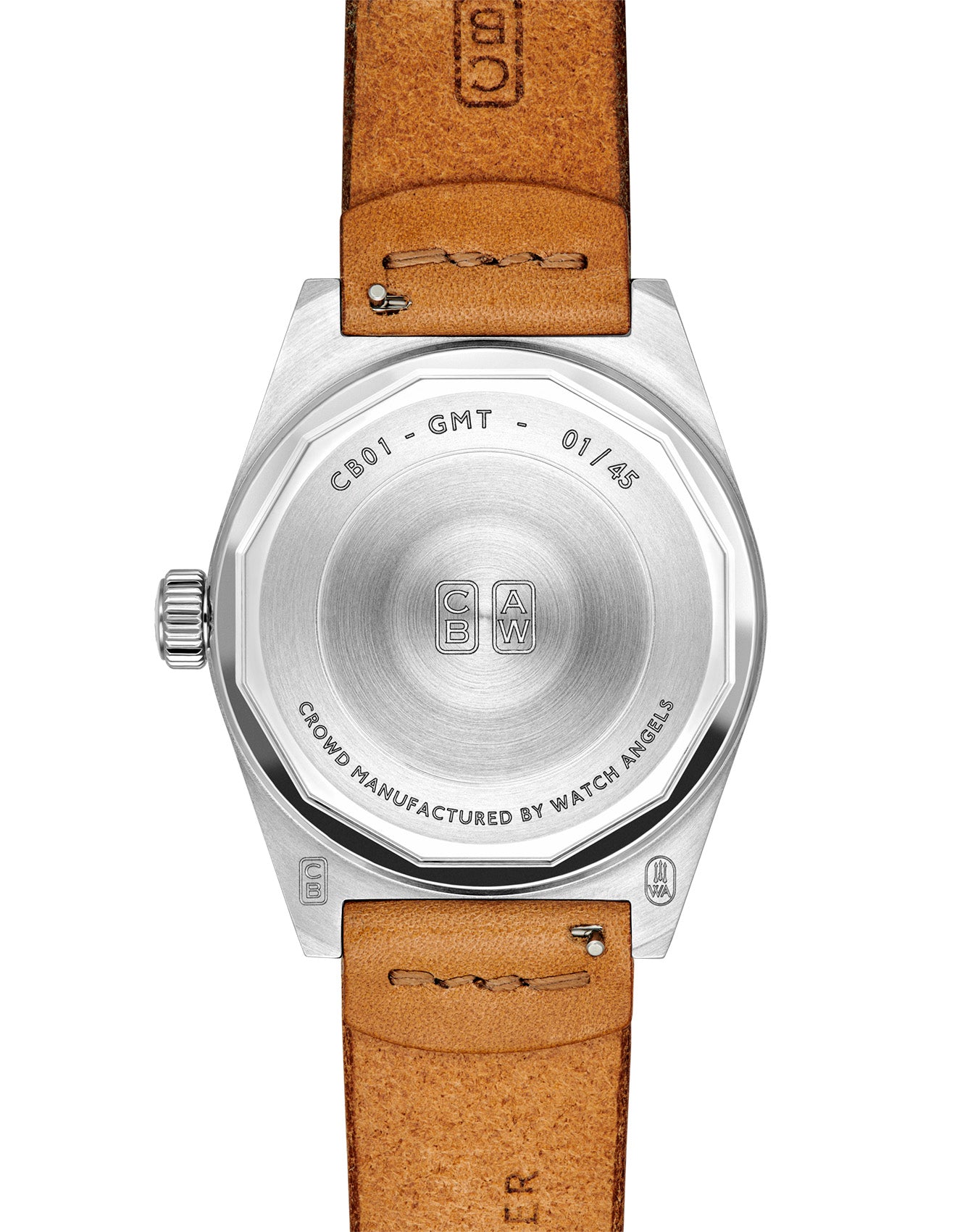 Numbered caseback of the CB01-GMT NK60 - 100% recycled stainless steel, handmade leather strap - Swiss made
