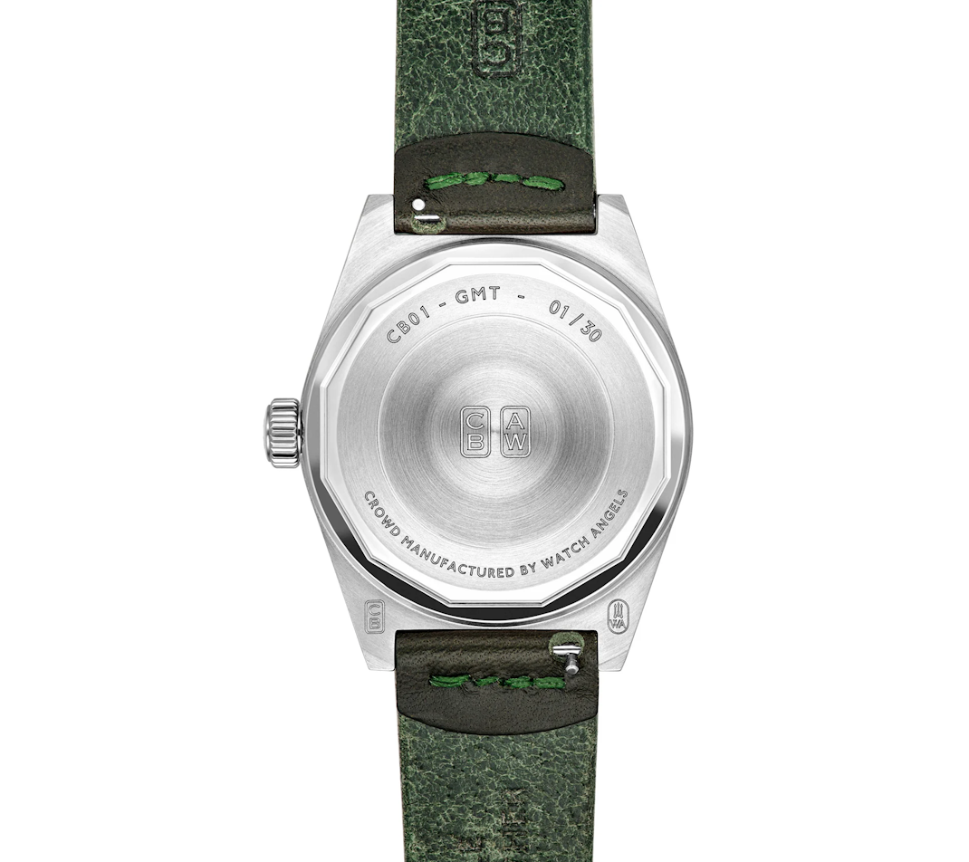 Caseback of a Cedric Bellon CB01-GMT wristwatch