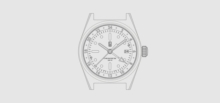 CB01-GMT blueprint, a real toolwatch made of 100% recycled stainless steel in Switzerland 