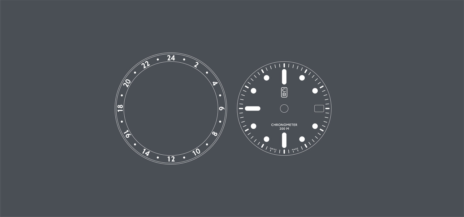 CB01 GMT dial and inner bezel blueprint, a real toolwatch made of the world's first recycled stainless steel. Swiss made