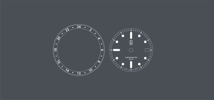 CB01 GMT dial and inner bezel blueprint, a real toolwatch made of the world's first recycled stainless steel. Swiss made