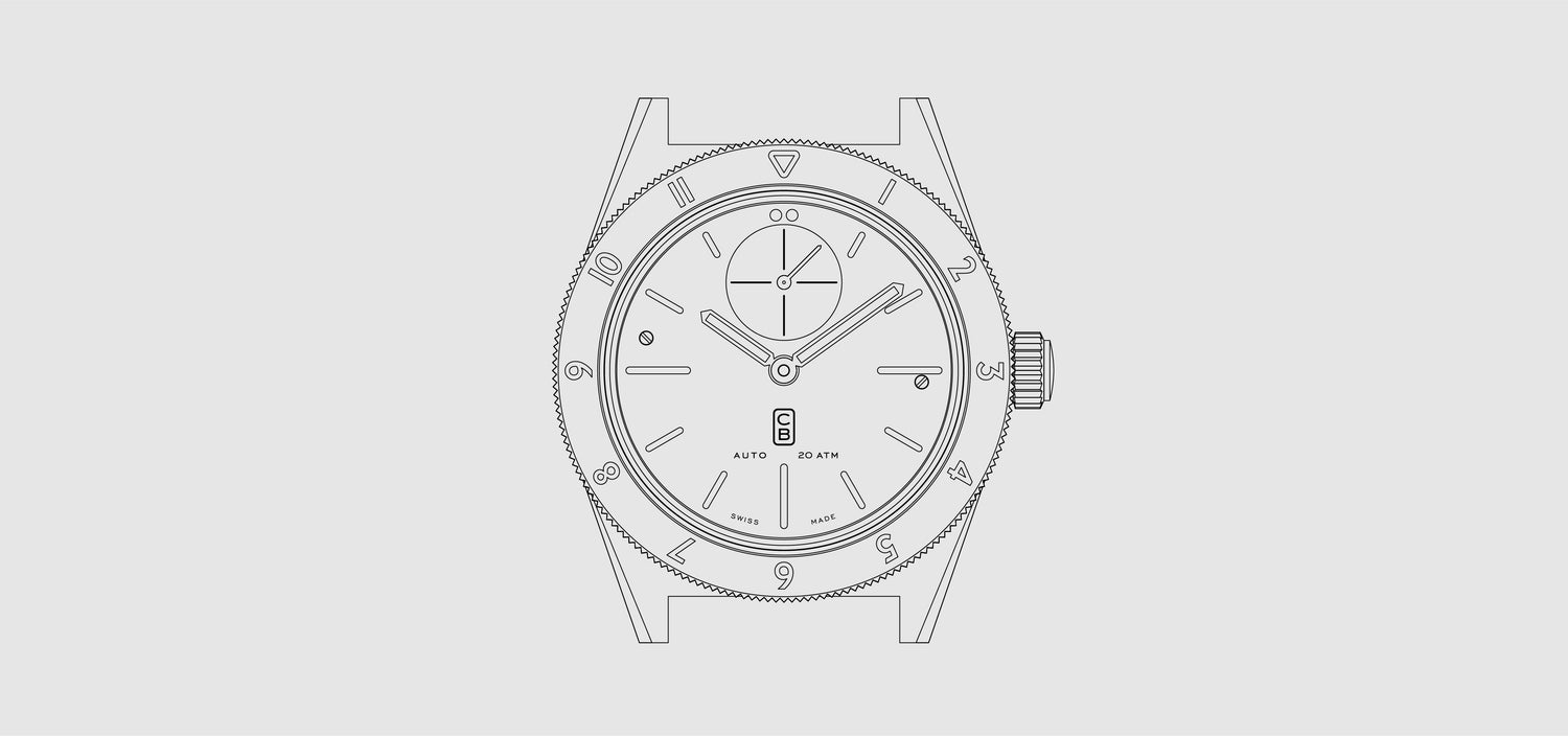 CB01 Ti Small second blueprint, a real toolwatch made of repurposed titanium in Switzerland 