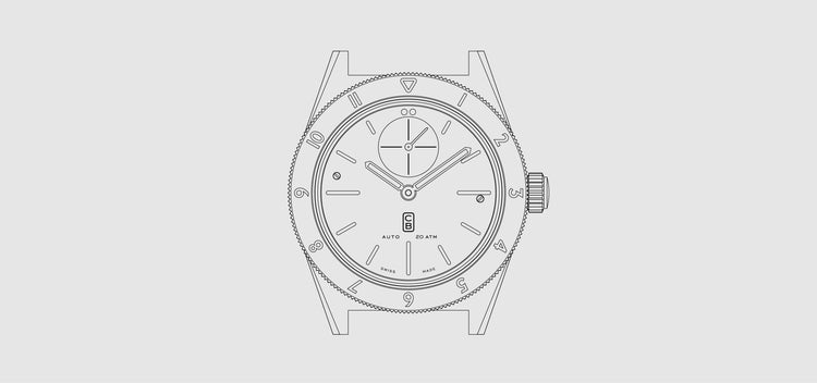 CB01 Ti Small second blueprint, a real toolwatch made of repurposed titanium in Switzerland 
