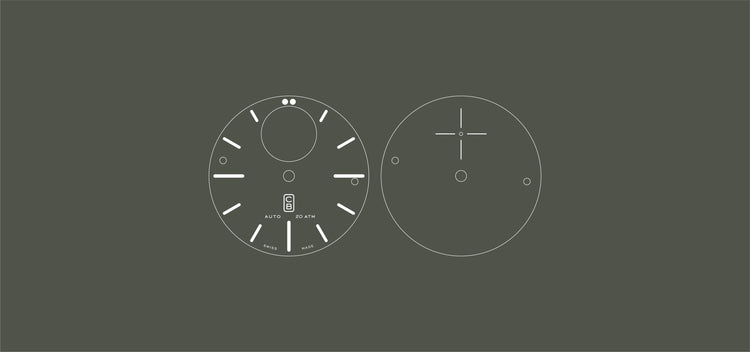 CB01 Ti dial blueprint, a real toolwatch made of repurposed grade 5 titanium. Swiss made