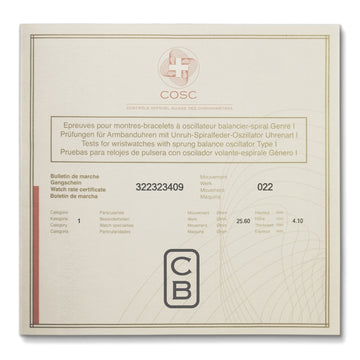 COSC Chronometer certificate of CB watches