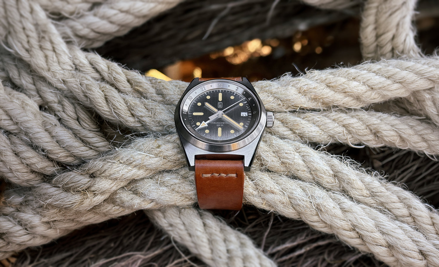 Natural atmosphere, cords, and a CB01-NK60, raw dial and brown leather strap