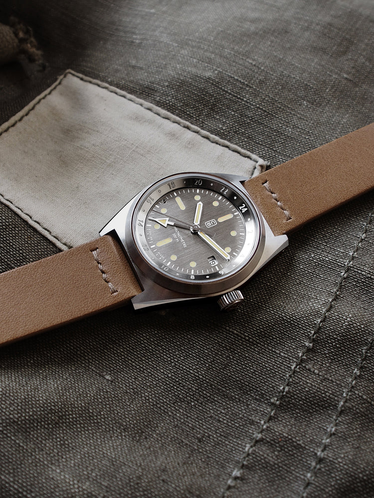 Raw watch. GMT function, natural materials. Made in Switzerland