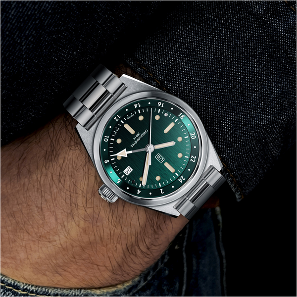 Cedric Bellon GMT green dial Tool watch. Swiss made