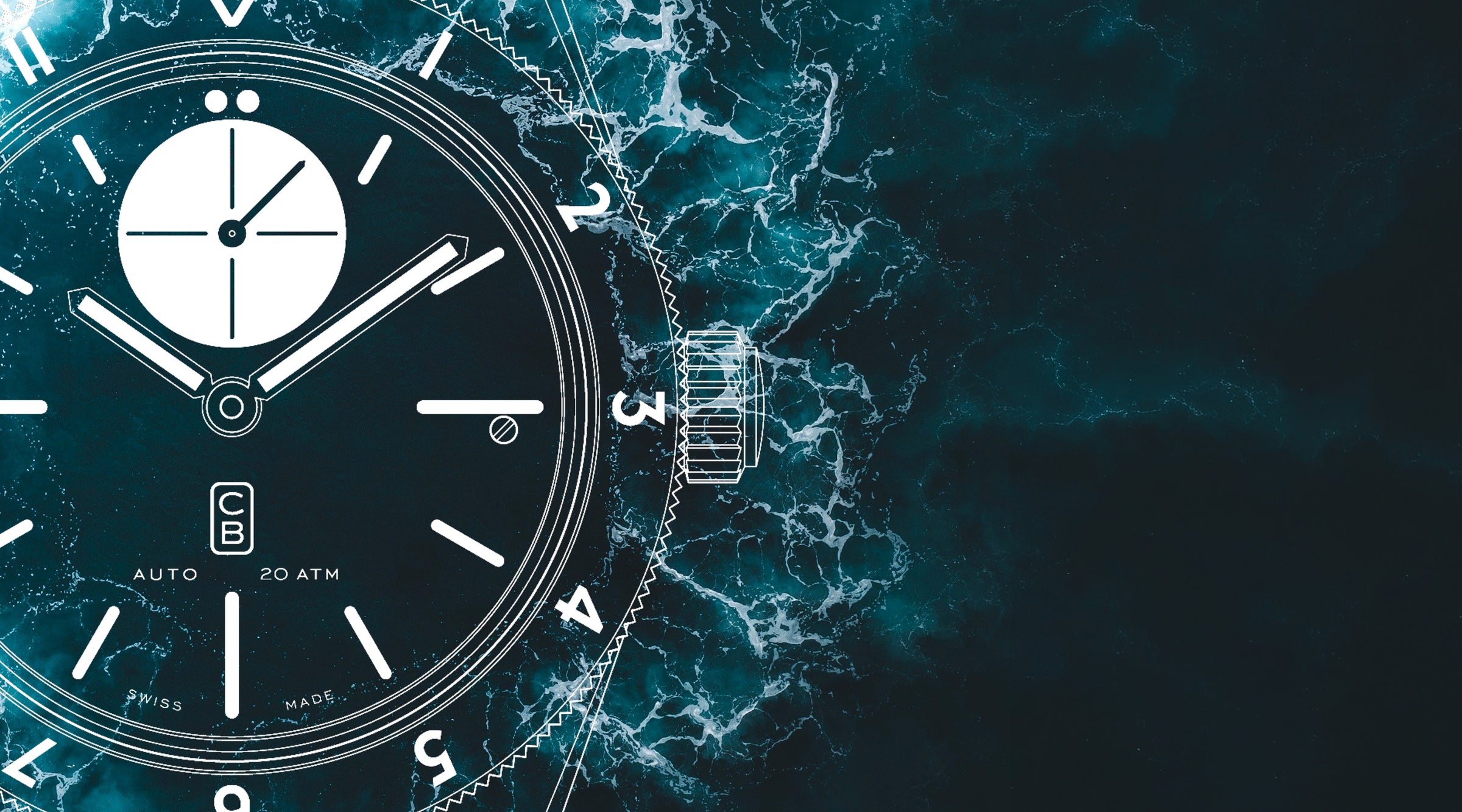 Blueprint of the CB01 Ti above waves of deep blue water