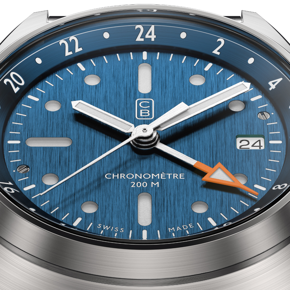 GMT watch Swiss made. Men's watch made of PuReSteel, the world's first recycled stainless steel